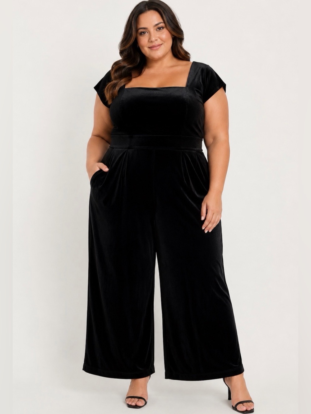 Old Navy Black Velvet Square-Neck Jumpsuit with Short Sleeves